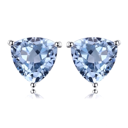 MAJESTY DIAMONDS  1 7/8 Ctw Trillion Topaz 3-Prong Stud Earrings In 0.925 White Sterling Silver (Mds170124) In Blue