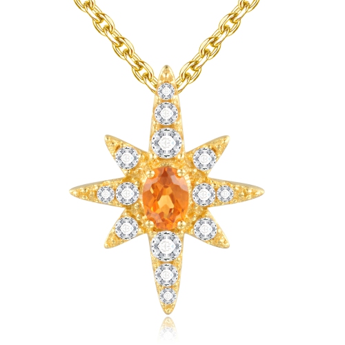 MAJESTY DIAMONDS  1/5 Ctw Oval Garnet Star Nature 18K Yellow Gold Plated Pendant Necklace In 0.925 Sterling Silver With C… In Orange