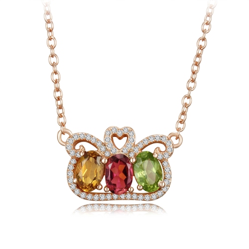 MAJESTY DIAMONDS  1 1/2 Ctw Oval Multi-Color Tourmaline Crown Heart Necklace 18K Rose Plated In 0.925 Sterling Silver (Mds1… In Gold