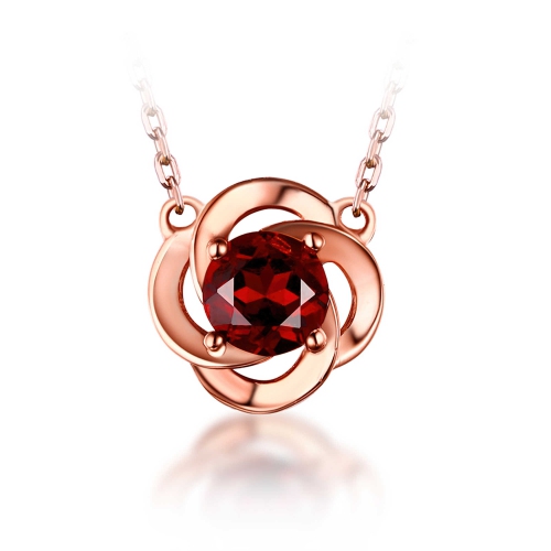 MAJESTY DIAMONDS  1/2 Ct Round Garnet Flower Floral 18K Rose Gold Plated Pendant Necklace In 0.925 Sterling Silver With Chai… In Red