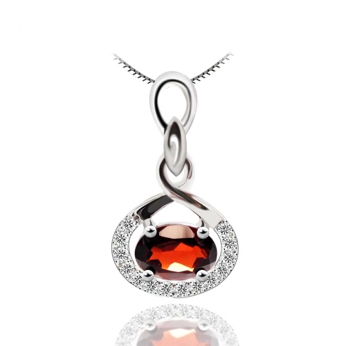 Image 1 of 4.. 1 CTW Oval Red Garnet Infinity Pendant Necklace in 0.925 White Sterling Silver With Chain