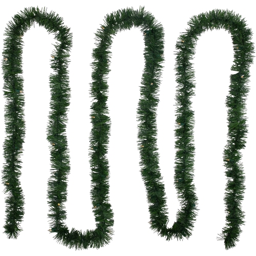 NORTHLIGHT  Pre-Lit Led Battery Operated Pine Christmas Garland - 18' X 3" - Warm Lights In White