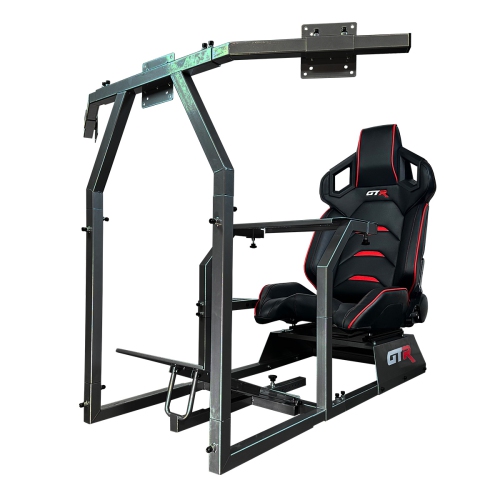 GTR Simulator GTA-F Model Racing Simulator Cockpit Triple or Single Monitor Stand with Black/Red Adjustable Leatherette Pista Seat