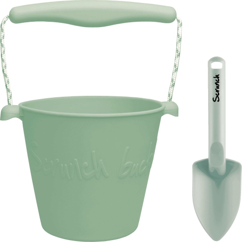 Ensemble seau et pelle en silicone pliable de Scrunch - Vert Sauge