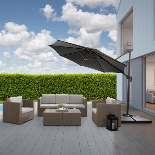 CorLiving Black Fabric Offset Patio Umbrella