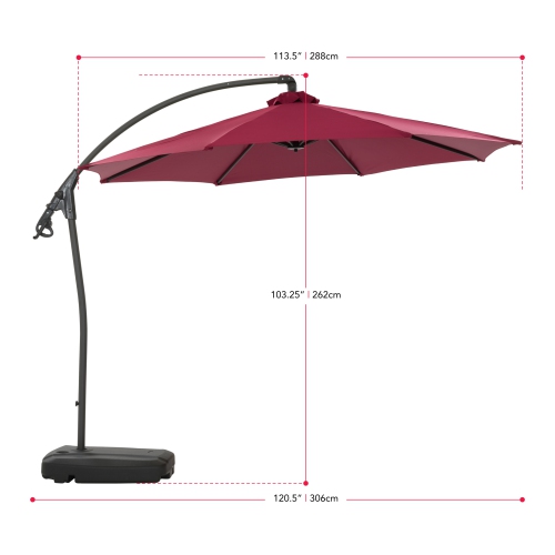 CorLiving 9.5 Ft Cantilever Patio Umbrella in Wine Red