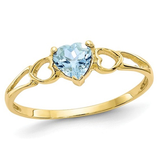 GEM AND HARMONY  2/5 Carat (Ctw) Light Aquamarine Heart Promise Ring In 10K Gold In Yellow