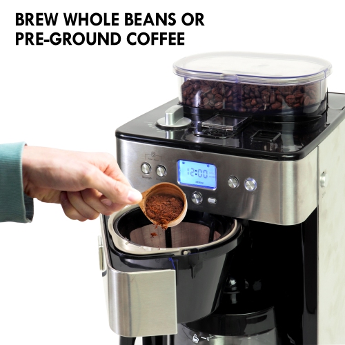 Kenmore Elite Grind and Brew Coffee Maker w/ Burr Grinder, 12 Cup Programmable Automatic Timer Brew Coffee Machine, Air-Tight Bean Hopper, Grind Size