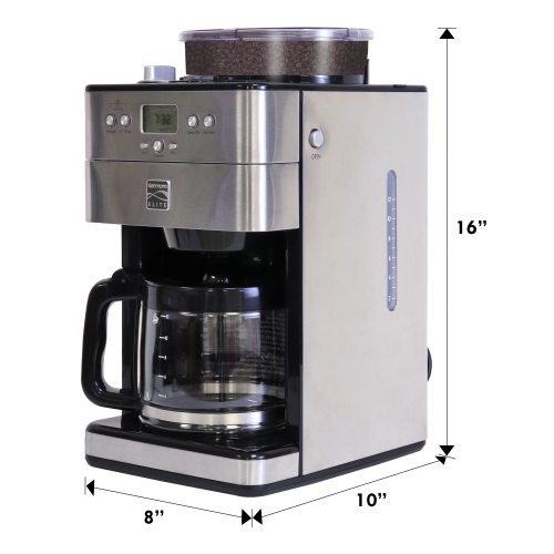 Kenmore Elite Grind and Brew Coffee Maker w/ Burr Grinder, 12 Cup Programmable Automatic Timer Brew Coffee Machine, Air-Tight Bean Hopper, Grind Size