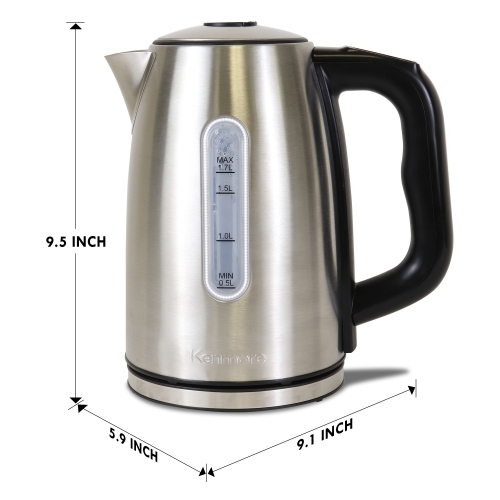 Kenmore 1.7 L Cordless Electric Kettle, 6 Temperature Pre-Sets, Stainless Steel Teakettle, Auto Shut-off, Keep Warm, and Boil-Dry Protection