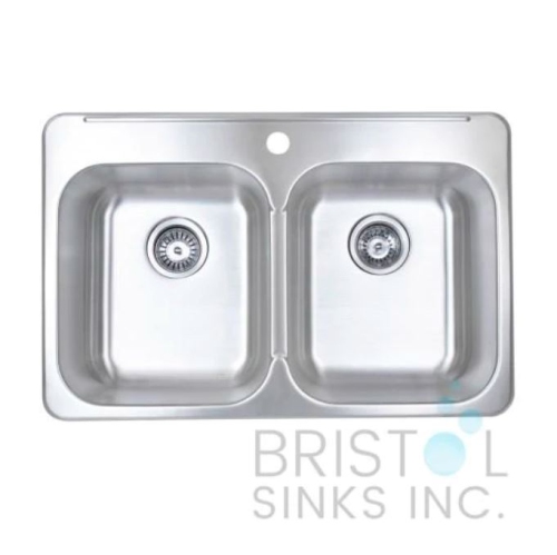 Bristol Sinks Drop-In Stainless Steel 1-Hole Double Bowl Kitchen Sink