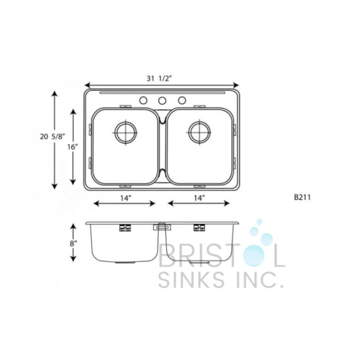 Bristol Sinks Drop-In Stainless Steel 1-Hole Double Bowl Kitchen Sink