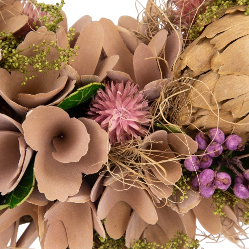 Couronne de printemps florale en bois mauve et beige de 12 po avec artichaut préservé