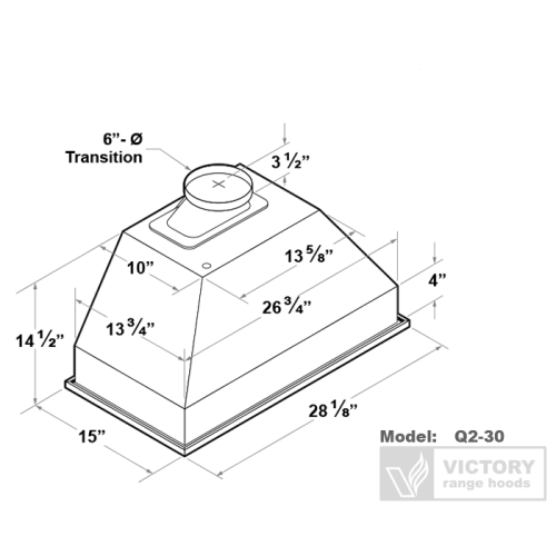 VICTORY 30 Kitchen Range Hood Insert (Q2-30) - Stainless Steel