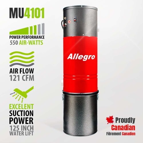 Allegro MU4101 Heavy Duty Powerful Central Vacuum System Tangential Discharge Bypass Ametek Lamb Motor Hybrid Filtration Premium Deluxe Electric