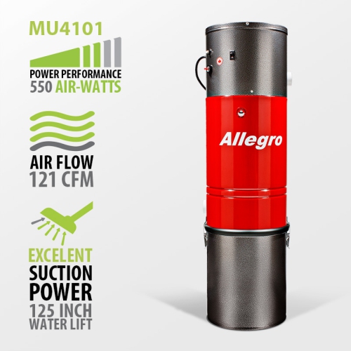 Allegro MU4101 Heavy Duty Powerful Central Vacuum System, Tangential Discharge Bypass Ametek Lamb Motor, Hybrid Filtration with Premium Deluxe Rug