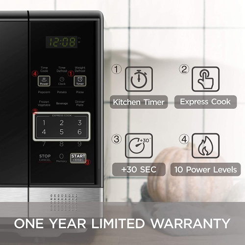 BLACK+DECKER 1.1 Cu.ft Digital Microwave Oven with Turntable Push-Button Door, Child Safety Lock, 1000W - Black/Stainless Steel