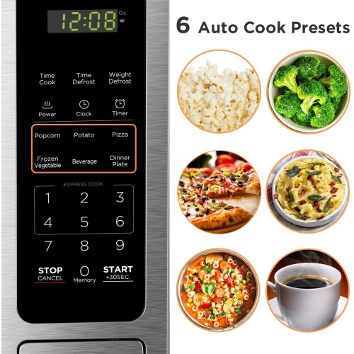 BLACK+DECKER 1.4 Cu.ft Digital Microwave Oven with Turntable Push-Button Door, Child Safety Lock - Stainless Steel