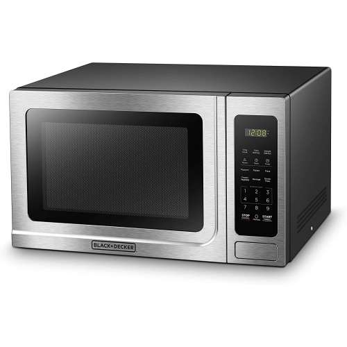 BLACK+DECKER 1.4 Cu.ft Digital Microwave Oven with Turntable Push-Button Door, Child Safety Lock - Stainless Steel
