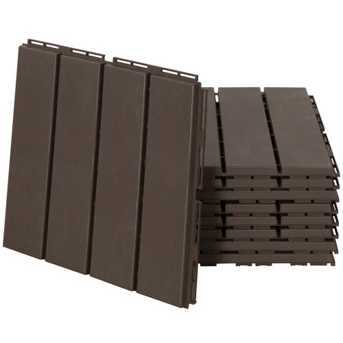 Outsunny Lot de 9 dalles de terrasse composites emboîtables en PP, 12" x 12" pour l'intérieur et l'extérieur, marron