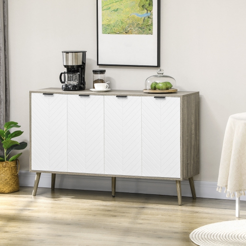 HOMCOM – Buffet moderne, armoire de rangement de cuisine de 47 po avec 4 portes et 2 tablettes ajustables, comptoir à café, brun grisâtre