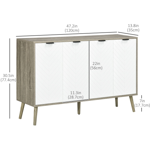 HOMCOM – Buffet moderne, armoire de rangement de cuisine de 47 po avec 4 portes et 2 tablettes ajustables, comptoir à café, brun grisâtre