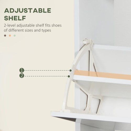 HOMCOM Narrow Shoe Cabinet with 3 Flip Drawers and Adjustable Shelves, Shoe Storage Cabinet for Hallway, Entryway, Holds 15 Pairs, High Gloss White