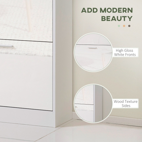HOMCOM Narrow Shoe Cabinet with 3 Flip Drawers and Adjustable Shelves, Shoe Storage Cabinet for Hallway, Entryway, Holds 15 Pairs, High Gloss White