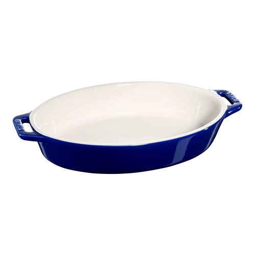 Plat de four ovale en céramique DE STAUB, bleu foncé