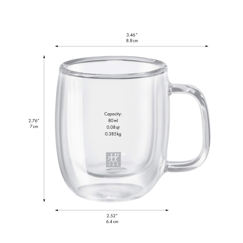 ZWILLING Sorrento Plus 2 Piece Espresso Glass Set, Transparent