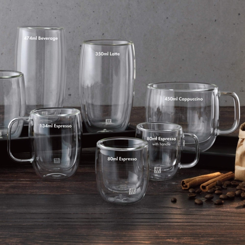 ZWILLING Sorrento Plus 2 Piece Espresso Glass Set, Transparent