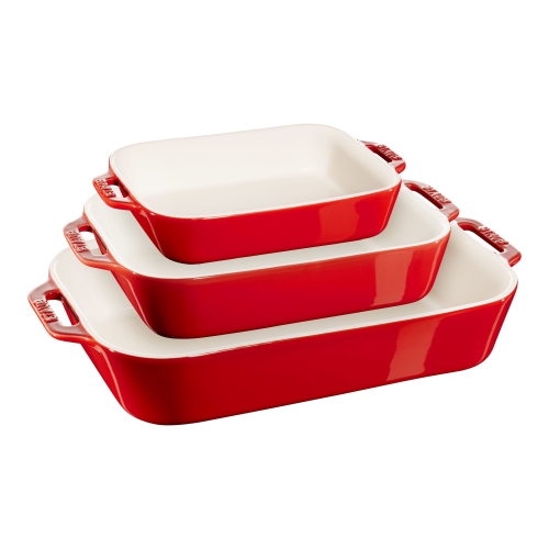 STAUB  Ceramique Rectangular Baking Dish Set Cherry 3 Piece