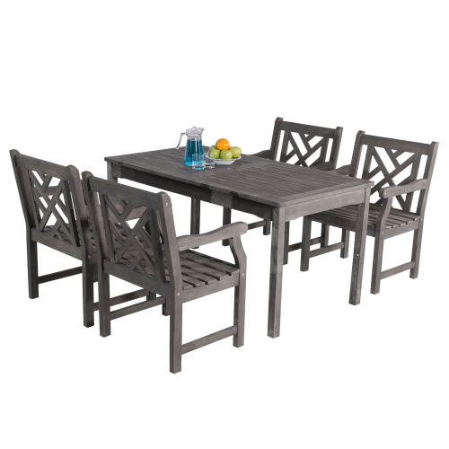 MORE4HOME  Oliver 5-Piece Grey-Washed Wood Patio Dining Set