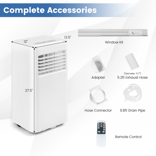 Climatiseur portable 3-en-1 Costway, 8000 BTU, unité AC avec refroidissement, ventilateur de déshumidification, mode veille