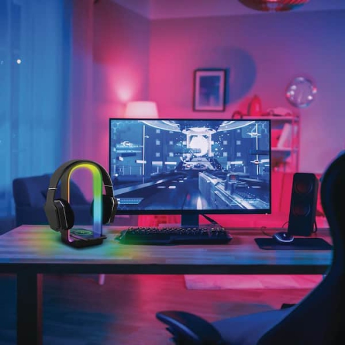Monster Smart WIFI Arc+ 3-In-1 Sound Reactive LED Lamp Headphone Stand w/ USB Qi Wireless Charging