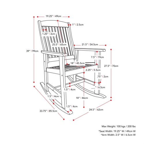 CorLiving Miramar White Washed Wood Outdoor Rocking Chair