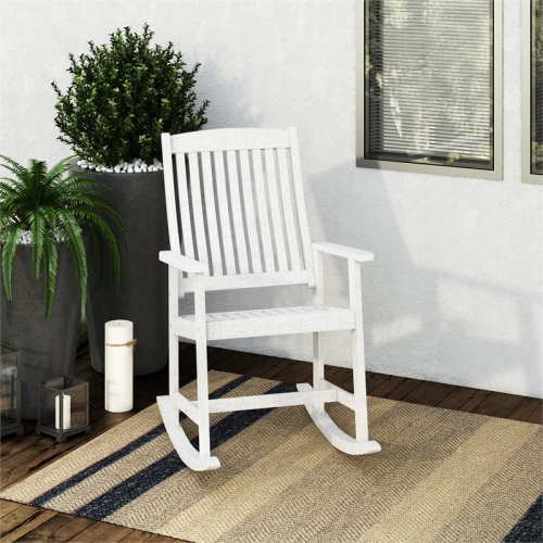 CorLiving Miramar White Washed Wood Outdoor Rocking Chair