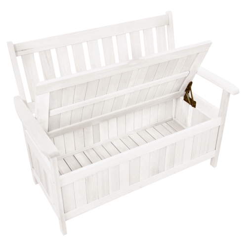 CorLiving Miramar White Washed Wood Outdoor Storage Bench