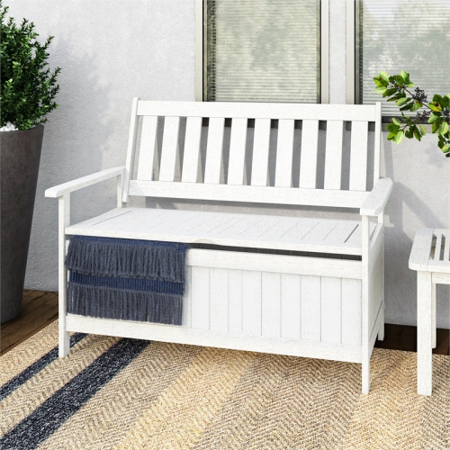 CorLiving Miramar White Washed Wood Outdoor Storage Bench