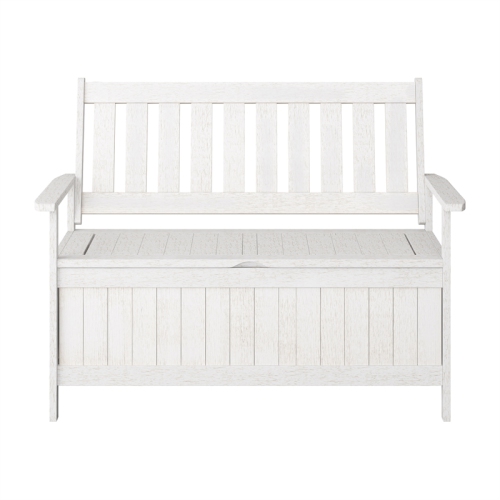 CorLiving Miramar White Washed Wood Outdoor Storage Bench