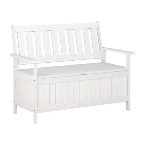 CorLiving Miramar White Washed Wood Outdoor Storage Bench