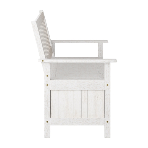 CorLiving Miramar White Washed Wood Outdoor Storage Bench