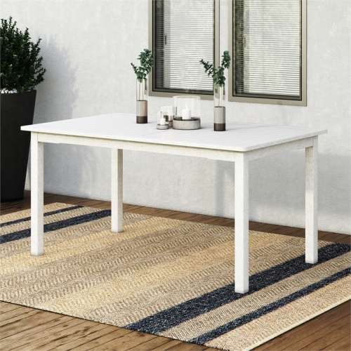 CorLiving Miramar White Washed Wood Outdoor Dining Table