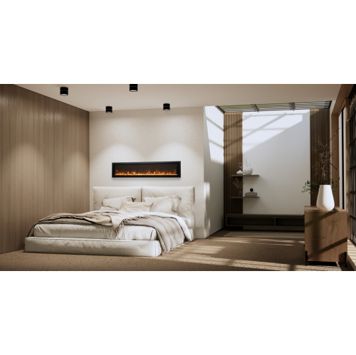 Remii Extra Slim 45" Electric Fireplace comes with Canyon Brown and Ocean Blue decorative media embers, a black steel surround, and a remote.