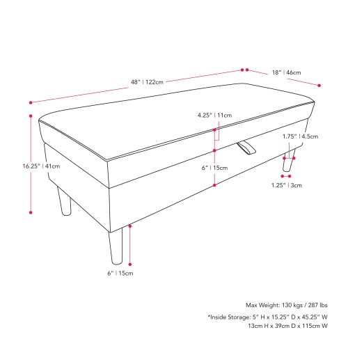 CorLiving LAD-357-O Perry Velvet Storage Ottoman, Blue