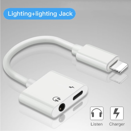 Lightning to 3.5 mm Dual Ports Dongle Charger Headphone Adapter Jack&AUX Audio 3.5 mm Earphone Accessory for iPhone iPad Apple