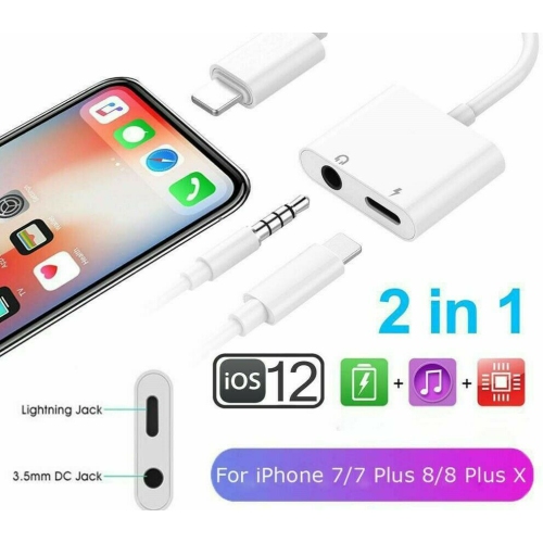 Lightning to 3.5 mm Dual Ports Dongle Charger Headphone Adapter Jack&AUX Audio 3.5 mm Earphone Accessory for iPhone iPad Apple
