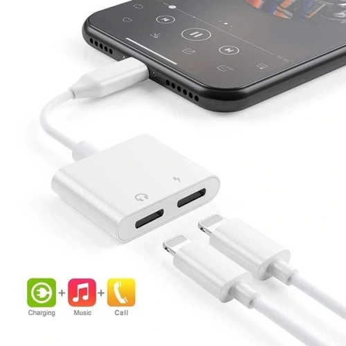 2 in 1 Dual Lightning Adapter & Splitter, Replacement iPhone Dongle Converter Cable Headphone Music+Charge+Call+Volume Control Compatible for iPhone