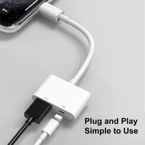 Adaptateur AV numérique Lightning vers HDMI, audio-vidéo 4K, écran de synchronisation HDMI avec port de recharge compatible pour iPhone 13/12/11/X/8,