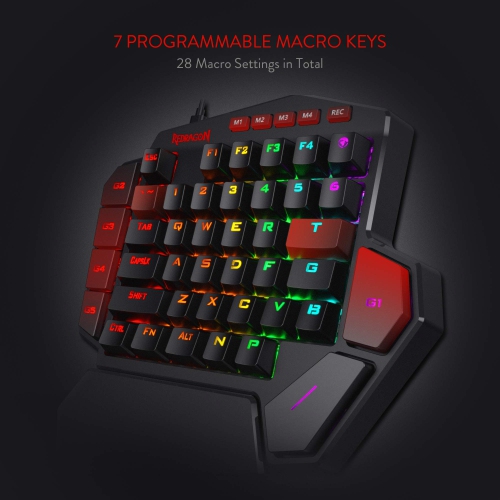 Redragon K585 DITI One-Handed RGB Gaming Keyboard, Mechanical Gaming Keypad with 7 Onboard Programmable Macro Keys and Detachable Wrist Rest,